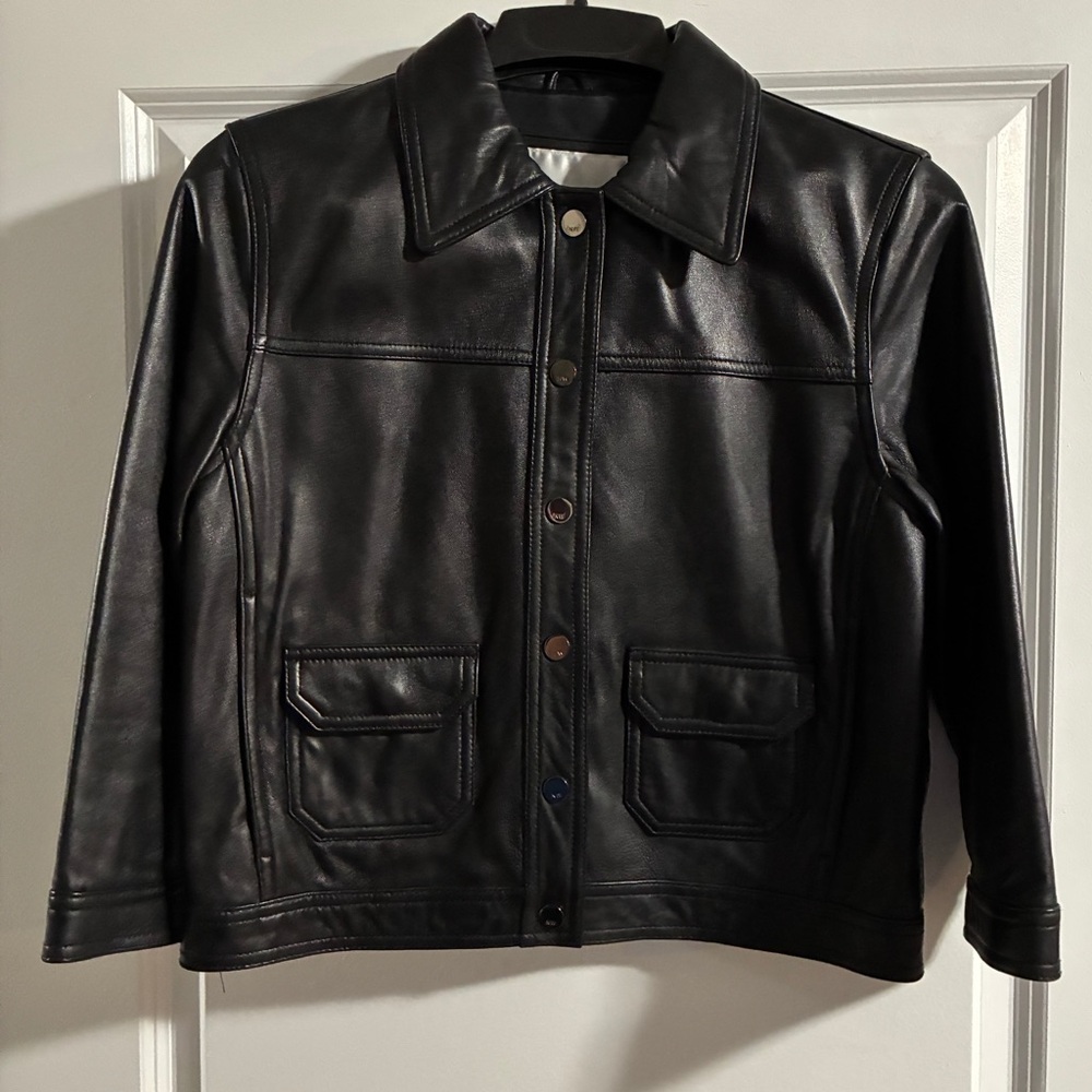 Nine West Black Faux Leather Button-Front Jacket